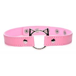 Master Series Kinky Kitty - nyakörv cica fej karikával (pink)